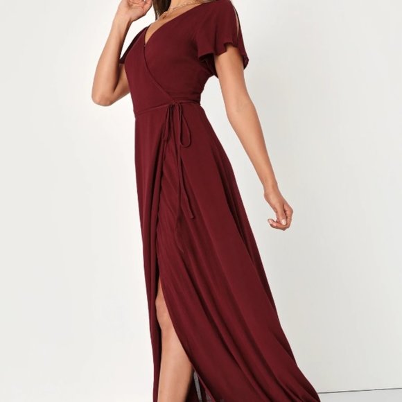 Lulus Heart of Marigold Burgundy Wrap Maxi Dress - Picture 2 of 8